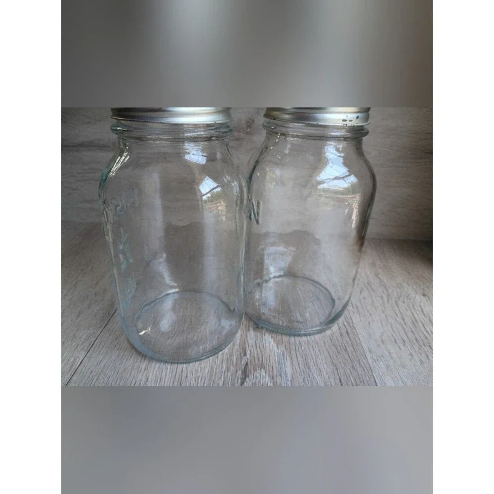 Vintage STAR Mason Jars Clear Glass Set of 2 Embossed Seals & Rims Included 70's
